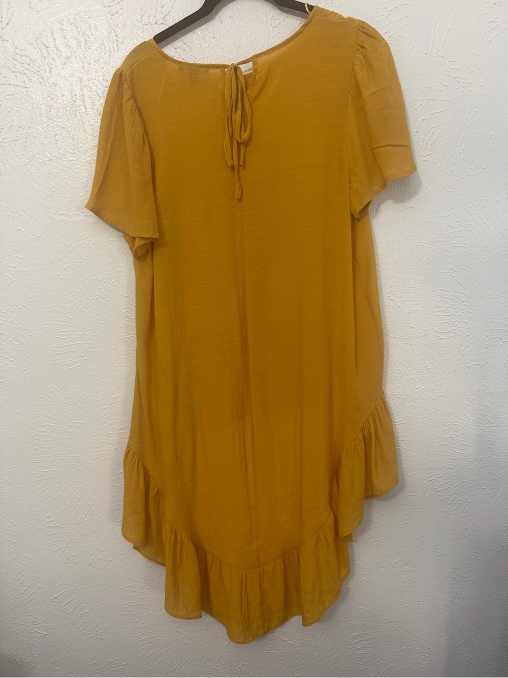 AUW Mustard High-Low Ruffle Blouse XL Boho Flowy Short Sleeve Top - Picture 3 of 7